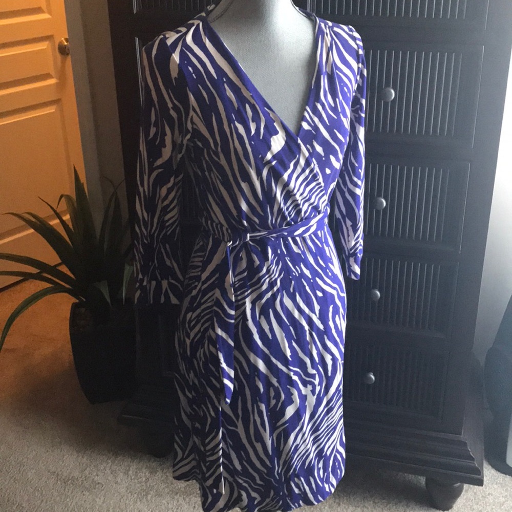 Diane Von Furstenberg Purple and White Zebra Print Midi Wrap Dress
